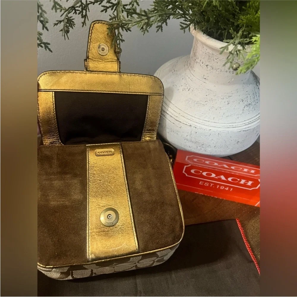 Coach Gold Monogram Metallic Trim Signature Crossbody and Small Wallet Set - Picture 10 of 17
